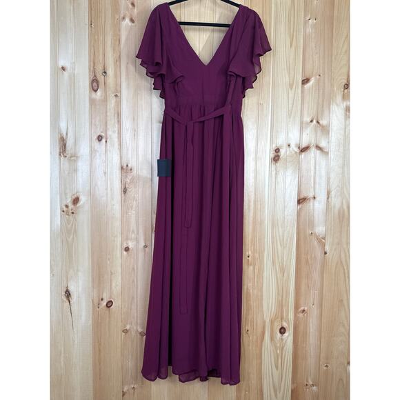 NWT Lulus Convincing Grace Burgundy Flutter Sleeve Wrap Maxi Dress Wedding Sz M - Picture 5 of 8